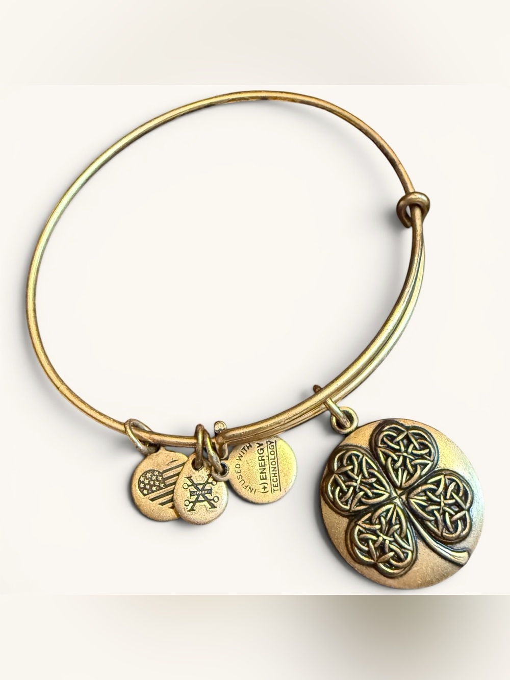 Alex and Ani Gold-Tone Celtic Shamrock Charm Bangle